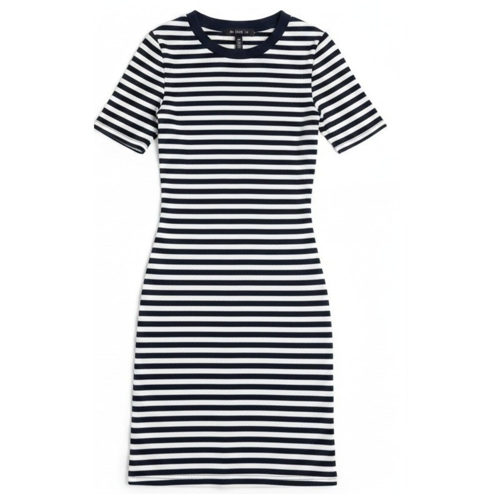 H&M Divided Striped Dress Womens Sz‎ 2 Blue White Short Sleeve Fitted  Mini